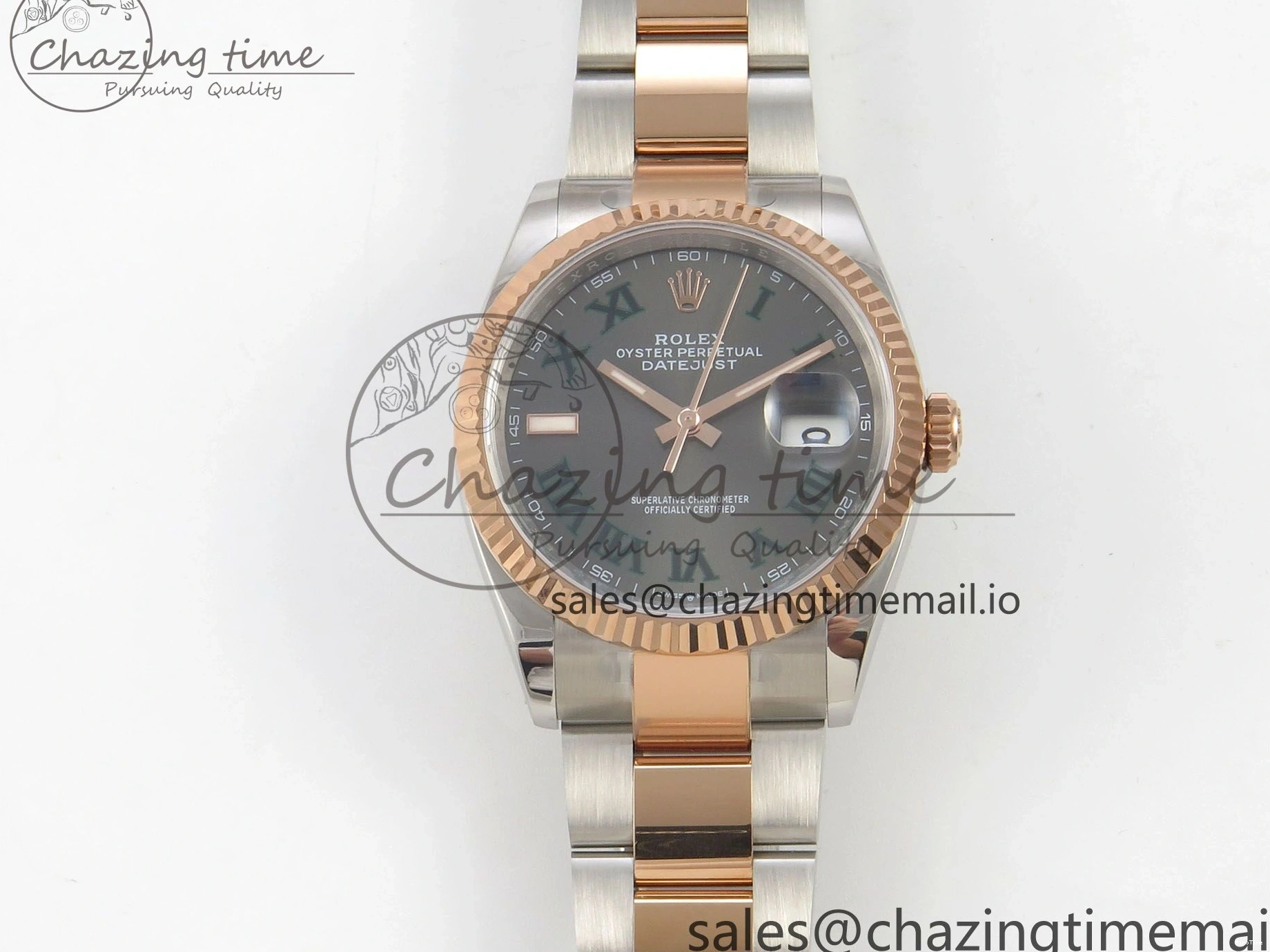 MiroTime 0407 DateJust 36 SS RG ARF 1:1 Best Edition 904L Steel Gray Dial Green Roman on Oyster Bracelet SH Affordable 73